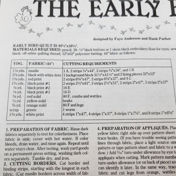 The Early Bird Applique Quilt Pattern Rooster Flock Instructions Templates - Picture 4 of 7